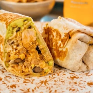 Spicy chicken tinga burrito